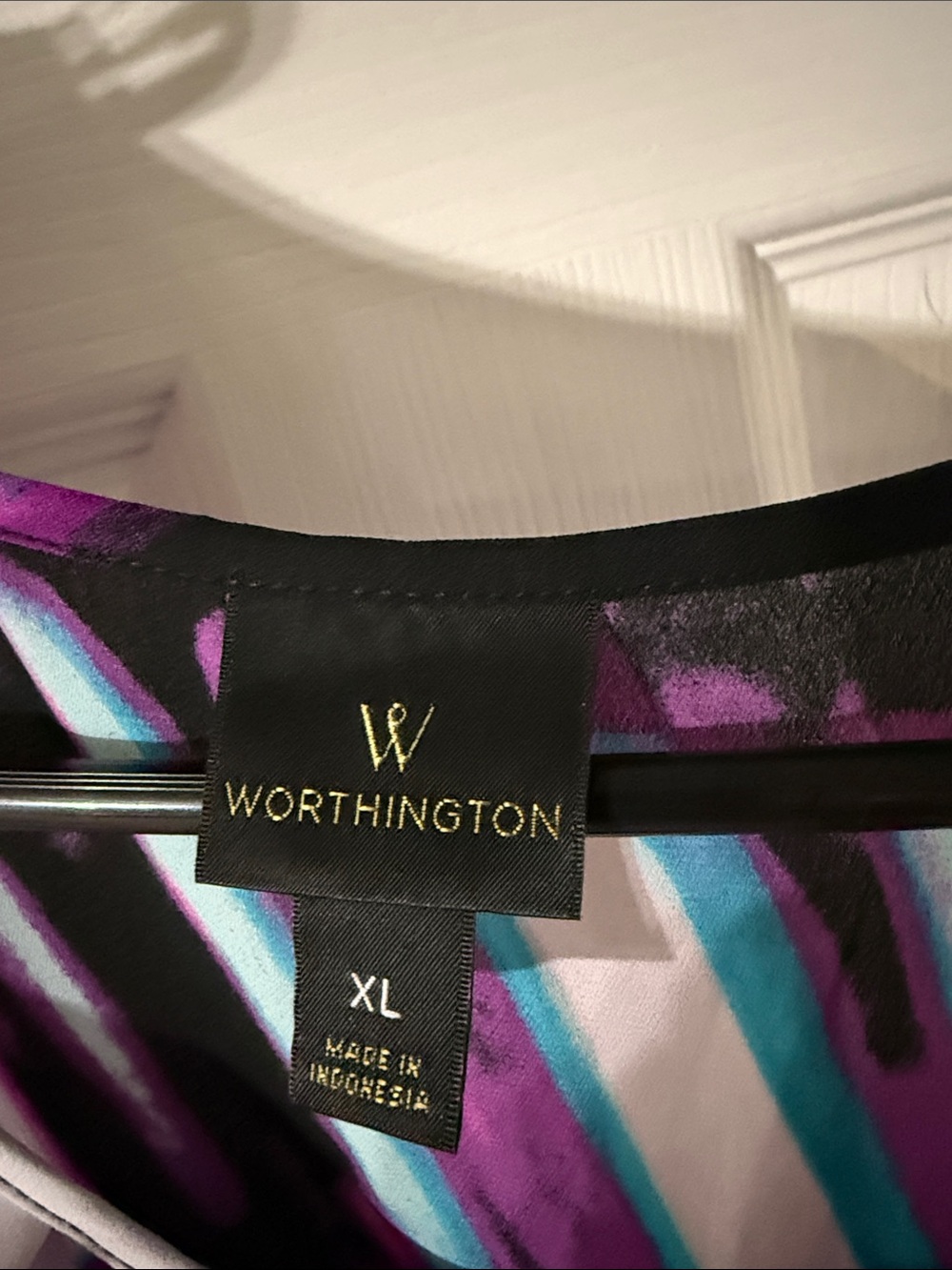 Worthington Purple, Black & Blue Abstract Short Sleeve Blouse - Picture 2 of 3
